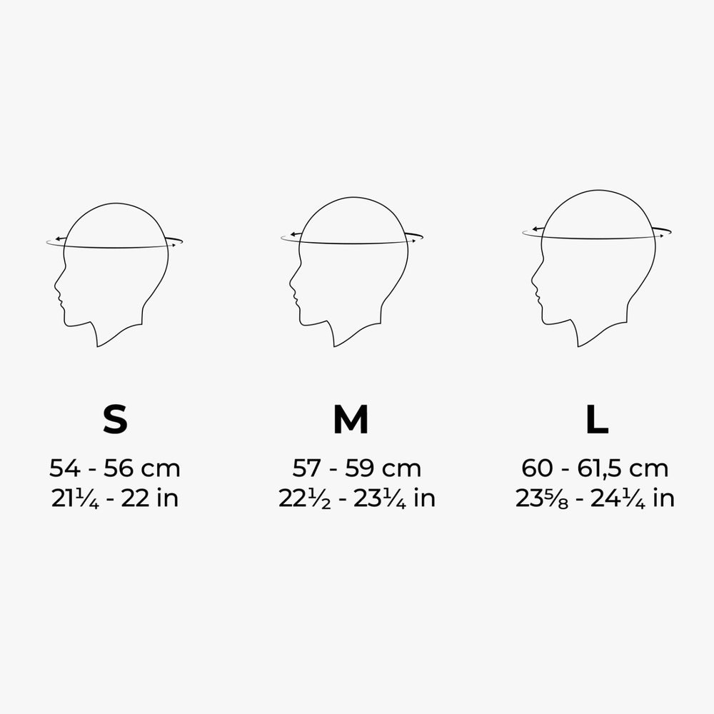 Closca Visor helmet size chart: S, M and L